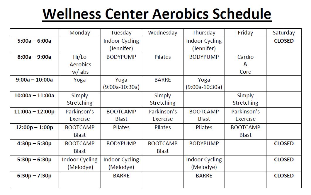Aerobics Schedule Wellness Center South Central Sports Medicine