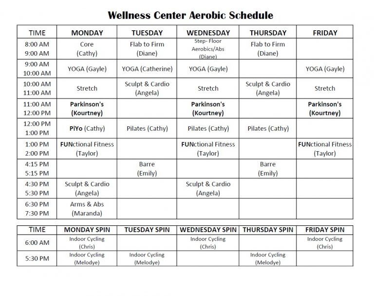 August 2022 Aerobics Classes at Wellness Center | South Central Sports ...